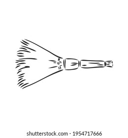 Black outline vector broom on white background.