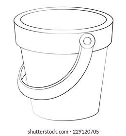 Black Outline Vector Bucket On White Background.