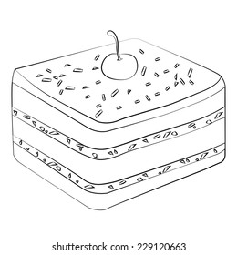Black outline vector Cake on white background.