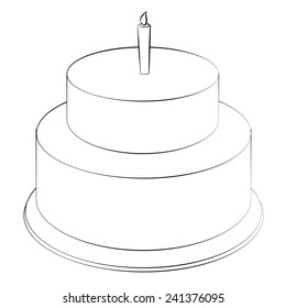 Black Outline Vector Cake On White Background.