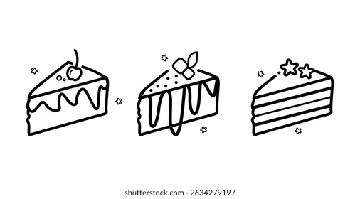 black outline vector cake slice. birthday cake wedding cake