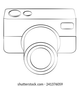 Black outline vector camera on white background.