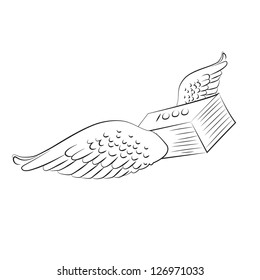 Black outline vector capital flight on white background.