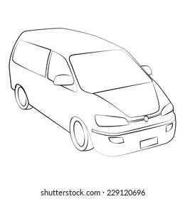 black outline vector car on white background.