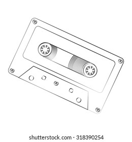 Black outline vector cassette on white background.