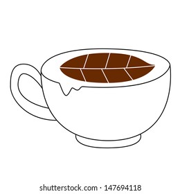 Black outline vector coffee cup on white background.