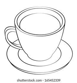 Black outline vector coffee cup on white background.
