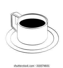 Black outline vector coffee cup on white background.