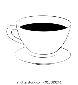 Black outline vector coffee cup on white background.