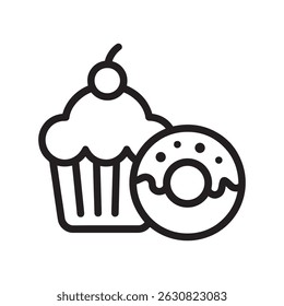um vetor de contorno preto de um cupcake com rosquinha