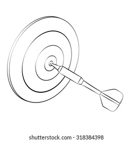 Black outline vector darts on white background.