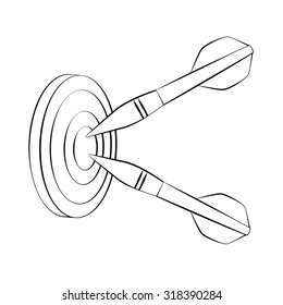 Black outline vector darts on white background.