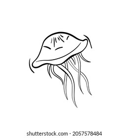 Black outline vector doodle cartoon jellyfish . Vector illustration