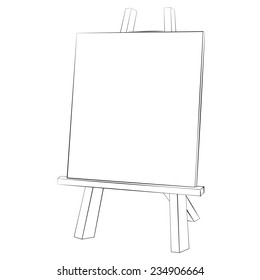 Black outline vector easel painting on white background.