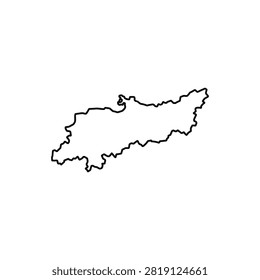 Black outline vector of an elongated irregular island landmass shape