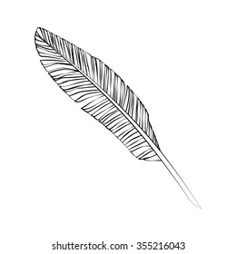 Black outline vector feather on white background.