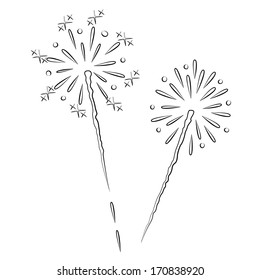 Black outline vector Fireworks on white background.