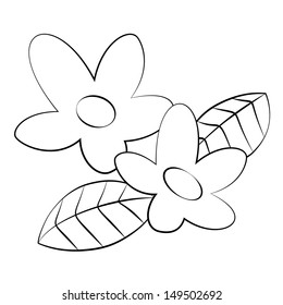 Black outline vector flowers on white background.