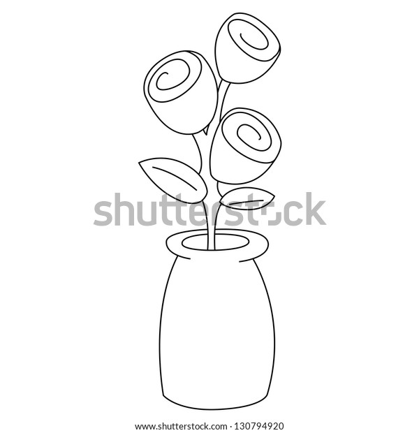 Black Outline Vector Flowers Vase On Stock Vector Royalty Free