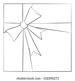 Black outline vector gift box on white background.