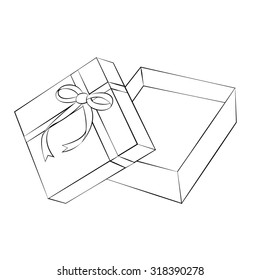 Black outline vector gift box on white background.