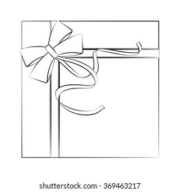 Black outline vector gift box on white background.