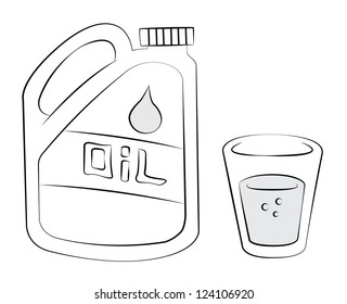 black outline vector Glass and bottle of oil on white background.