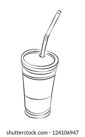 black outline vector Glass of iced coffee on white background.