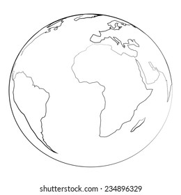 Black outline vector globe and angel wing on white background.