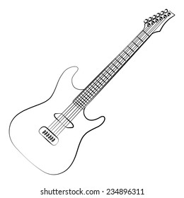 Black outline vector guitar on white background.