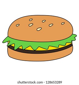 Black outline vector hamburger on white background.