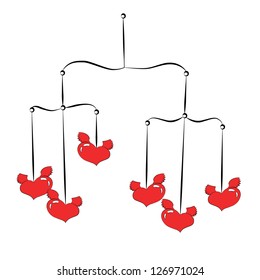Black outline vector hanging mobile on white background.