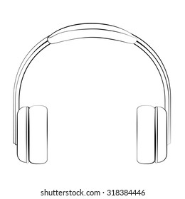 Black outline vector Headphone on white background.