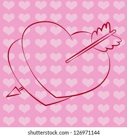 Black outline vector heart on pink background.