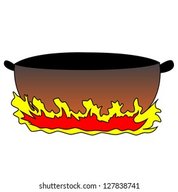 Black outline vector heat a frying pan on white background.