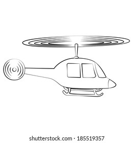Black outline vector helicopterl on white background.