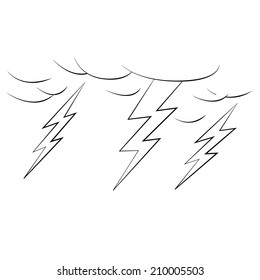 Black outline vector Hit of lightning on white background.