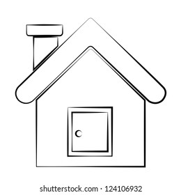 Black Outline Vector House On White Background.