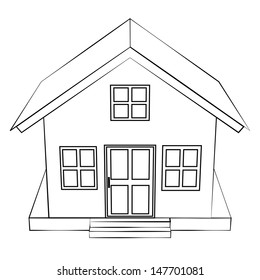 Black Outline Vector House On White Background.