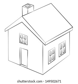 Black outline vector house on white background.