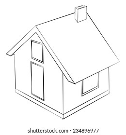 Black outline vector house on white background.