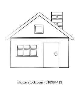 Black outline vector house on white background.