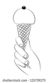 Black outline vector ice cream on white background.