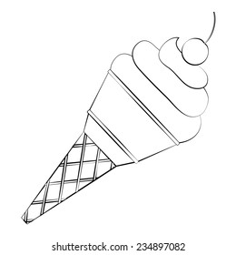 Black outline vector ice cream on white background.