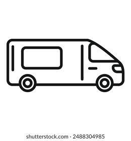 Black outline vector icon of a camper van suitable for travel themes