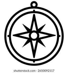 Black outline vector icon of compass on white background.
