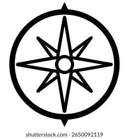 Black outline vector icon of compass on white background.
