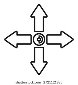 Black outline vector icon of a crossroads with arrows pointing in four different directions