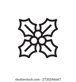 Icono de Vector de contorno negro de hojas de acebo y bayas en blanco y negro