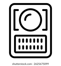 Black outline vector icon of a modern portable speaker on a white background
